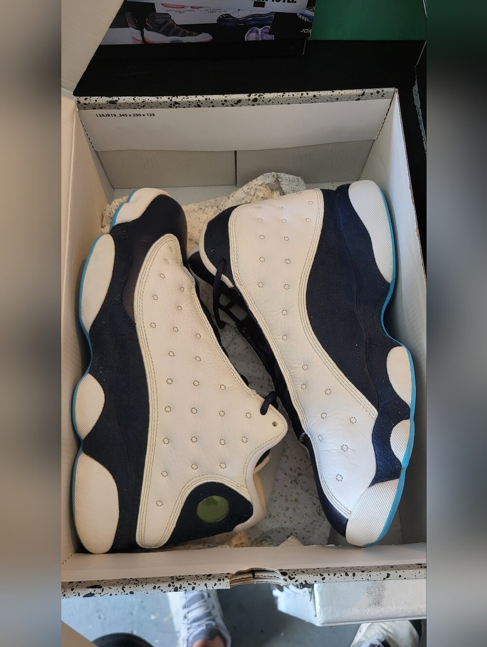 White and Navy Retro Basketball Sneakers with Teal Accents